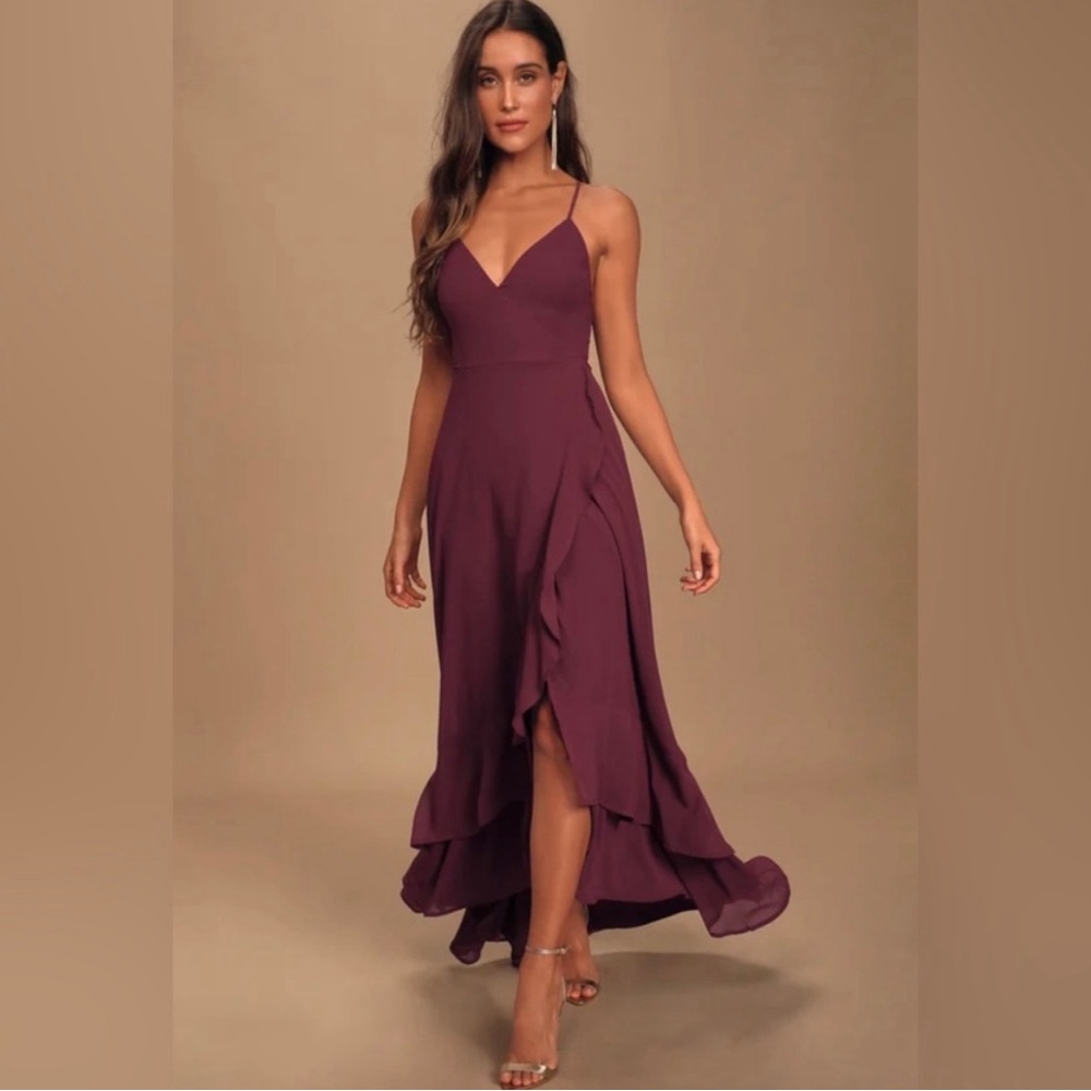 Lulus In Love Forever Plum Lace-Up High-Low Maxi Dress - Picture 3 of 3